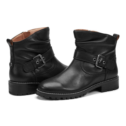 Thrill Leather Ruched Booties